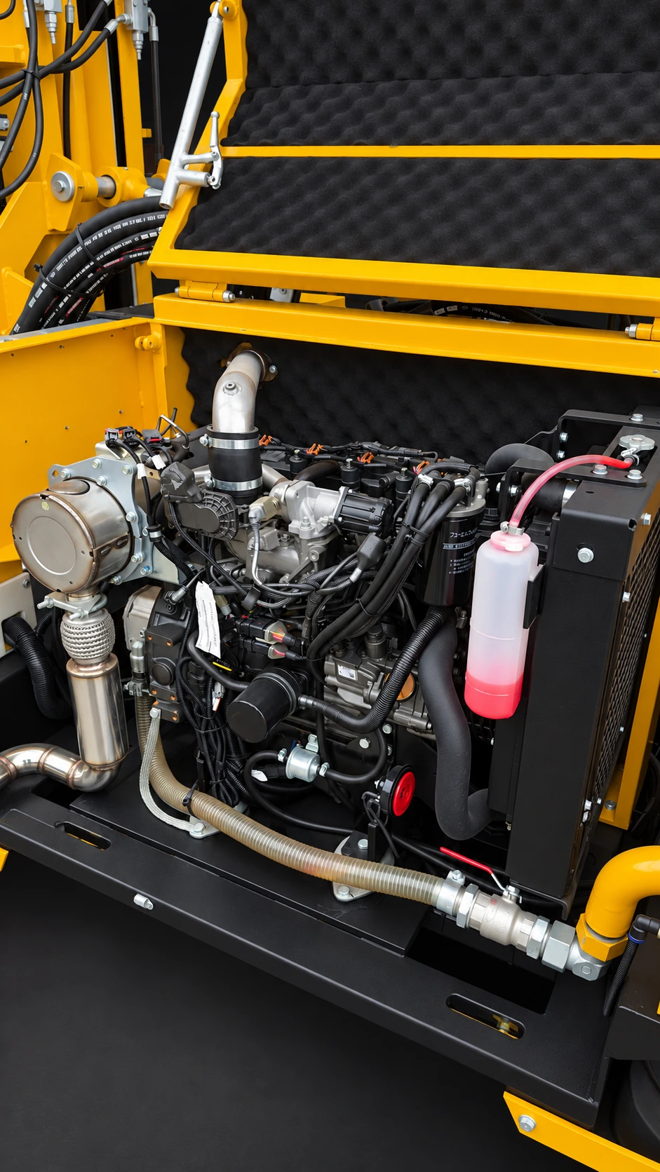 Engine and hydraulic system details of the GMS machine